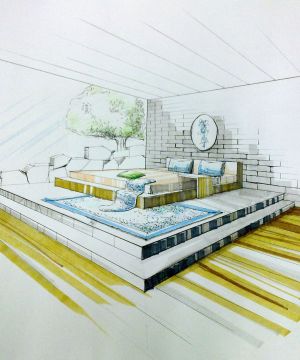 日式室内卧室设计手绘效果图欣赏
