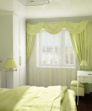 清新60平米两居卧室绿色窗帘装修效果图样板大全