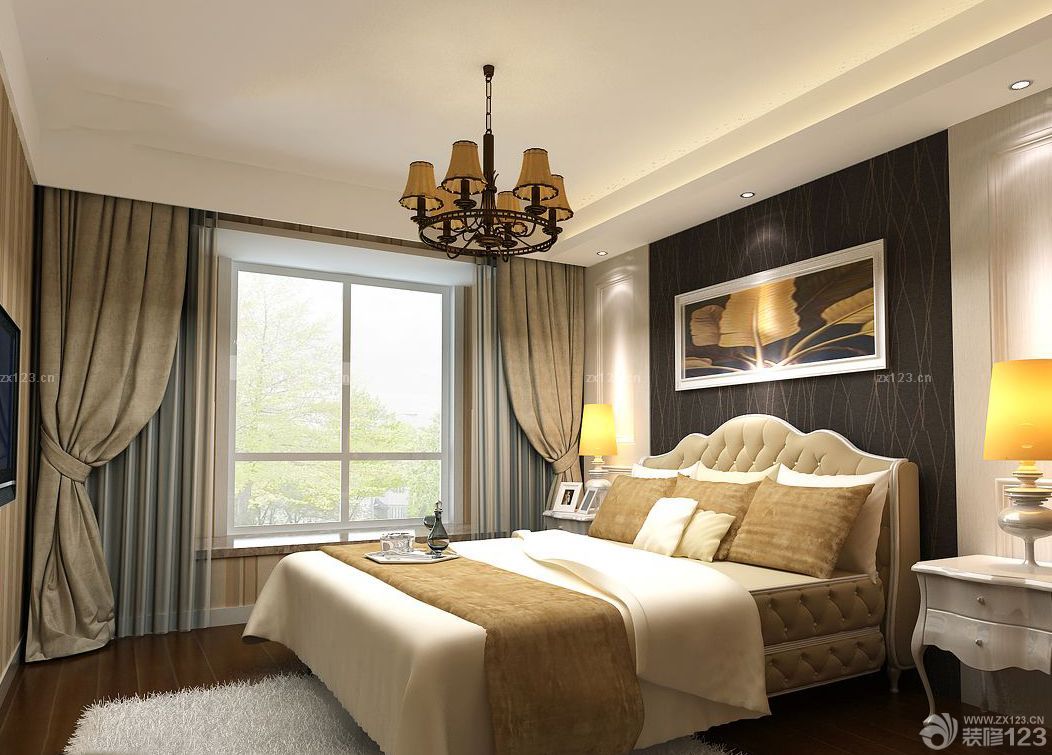 美式风格80平米房间普通卧室窗帘装修效果图片大全