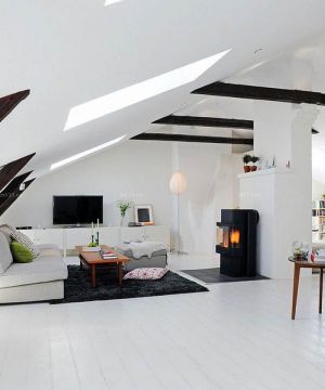 精致60平米小户型客厅带阁楼白色木地板装修样板