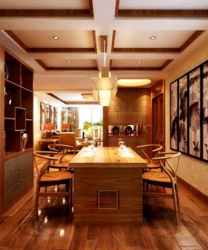 最新现代中式餐厅木质餐桌装修效果图