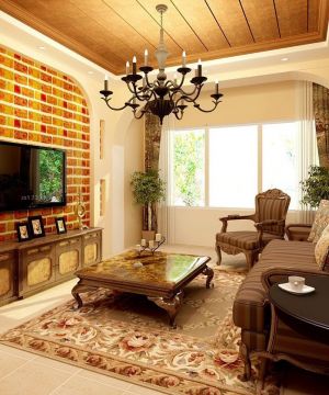 2023田园风格室内客厅装饰电视墙装修效果图 