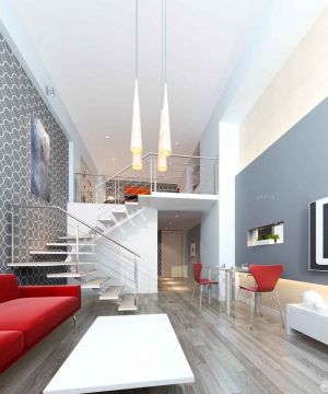 复式80平米家装客厅楼梯设计效果图片大全