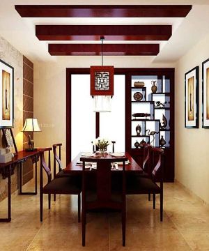 2023现代中式家装餐厅红木博古架隔断设计效果图