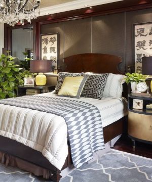 最新90平方家装中式卧室床头背景墙设计效果图