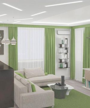 清新精致三室两厅绿色窗帘装修样板房大全
