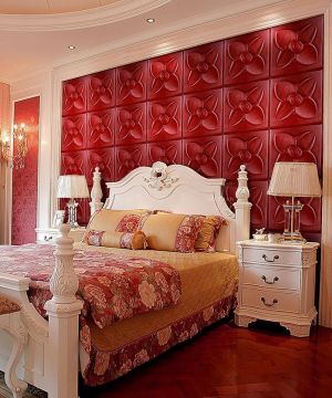 现代美式四房卧室床头背景墙装修图片欣赏