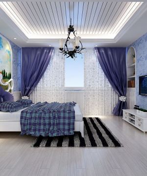 简约地中海风格三室两厅卧室家装效果图欣赏