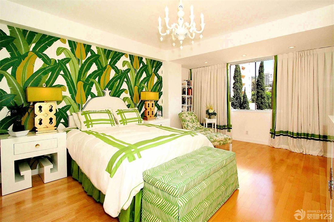 温馨两室一厅样板房卧室床头背景墙设计效果图片