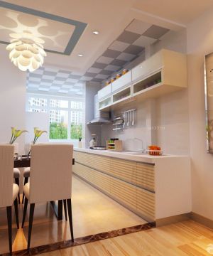 最新现代风格90平方房屋厨房餐厅一体装修效果图片
