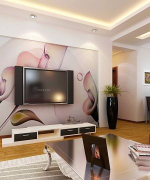 现代家装90平方米客厅电视背景墙壁纸装修图