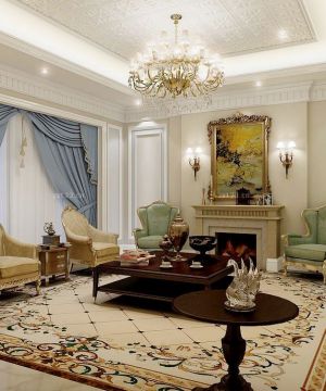 欧式新古典风格两室两厅客厅装修设计图片2023