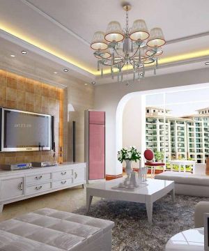 精美复式楼客厅白色茶几装修效果图大全2023图片