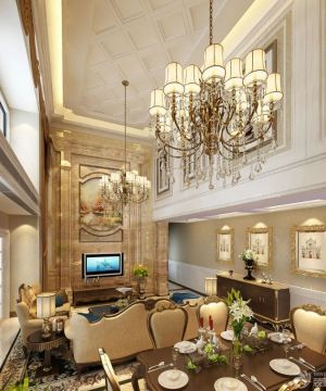 2023最新欧式古典挑高客厅装修效果图片