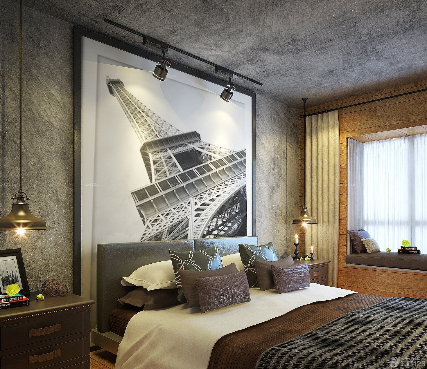 90平小户型卧室床头装饰画loft装修效果图欣赏