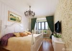 60平米两室一厅小户型卧室绿色窗帘装修效果图欣赏2023