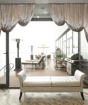 别墅家庭客厅窗帘精装修效果图片