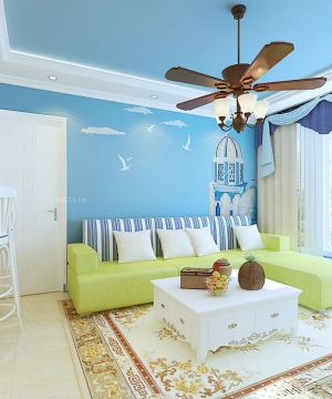 最新60平米两室一厅小户型客厅蓝色墙面装修图片
