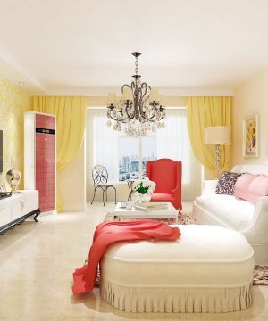 80平方两房一厅黄色窗帘装修效果图片