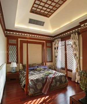 中式古典风格卧室吊顶装修设计图片