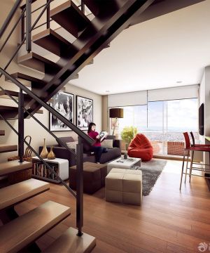 2023温馨复式楼房子钢木楼梯装修效果图欣赏