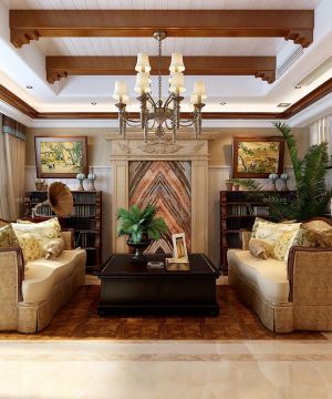 经典别墅美式实木沙发设计图片大全2023