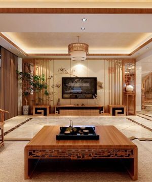 2023现代中式客厅木质茶几装修效果图片