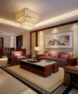 新中式沙发背景墙装饰画装修效果图