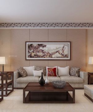 2023特色中式风格家装客厅沙发背景墙挂画装修效果图片
