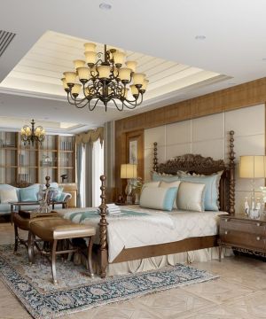 美式高端别墅双人床设计效果图片