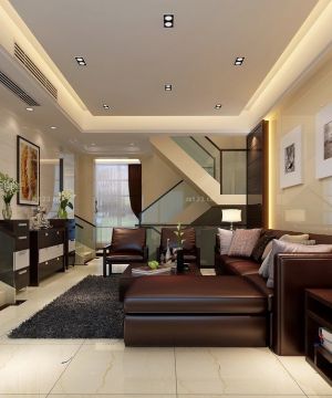 2023小户型错层客厅沙发背景墙装修效果图