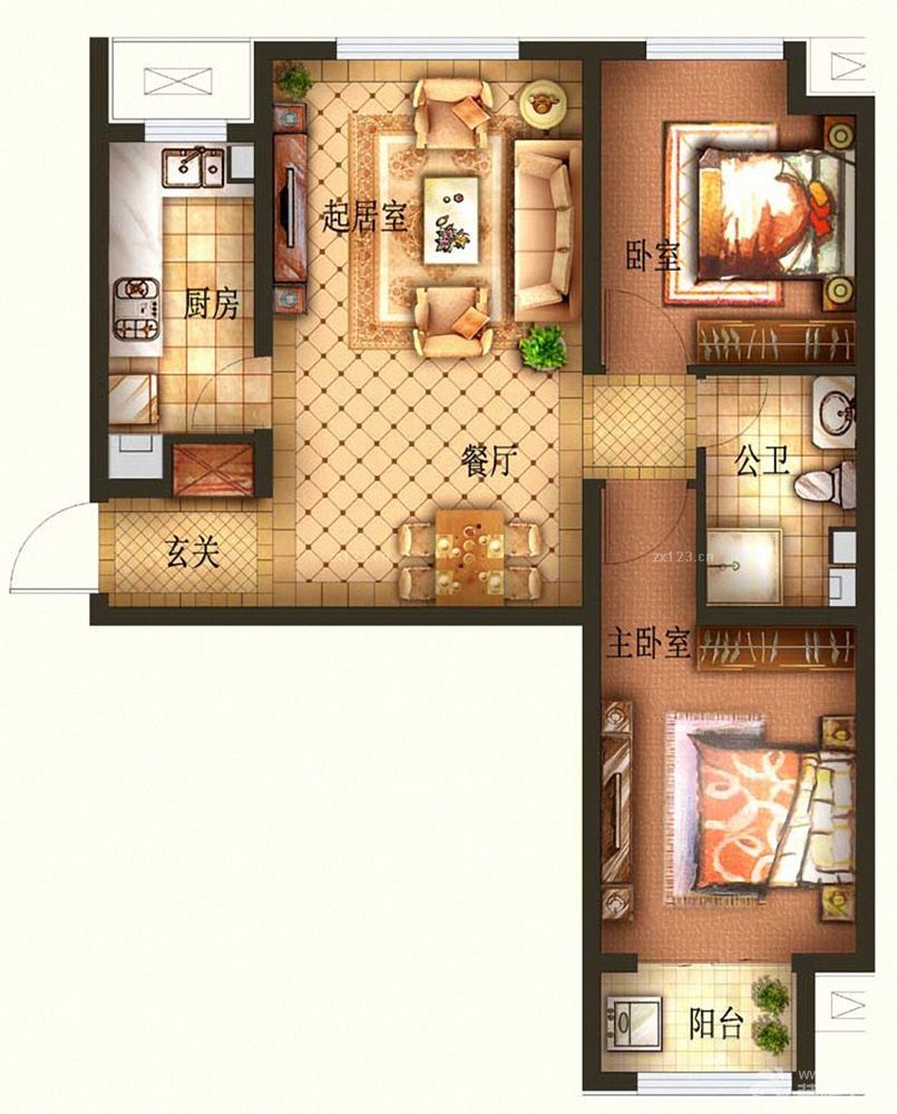 80平米家装两室两厅一卫带阳台装修平面图片大全