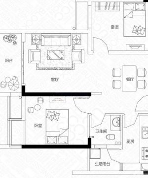 最新80平米两室两厅一厨一卫装修平面图大全2023