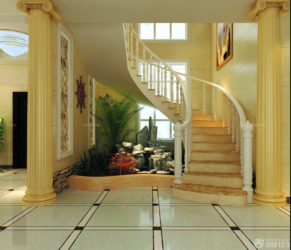 2020两层别墅室内旋转楼梯最新设计效果图片