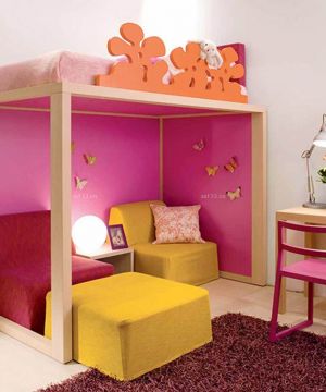 简约小户型儿童房间实木高低床装修图片