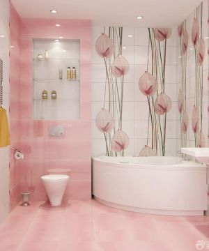 唯美小户型卫生间粉色地砖装饰图片大全