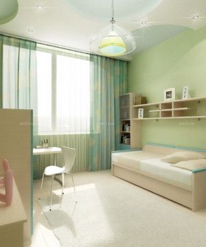 清新小户型儿童房间绿色墙面装修图片