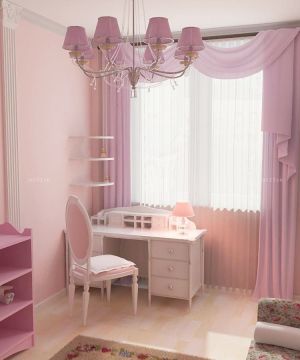 最新温馨小户型儿童房间粉色窗帘装修实景图