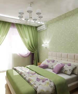 清新交换空间小户型卧室绿色窗帘装修图片