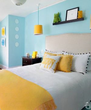 小户型卧室蓝色墙面装修效果图大全2023图片 