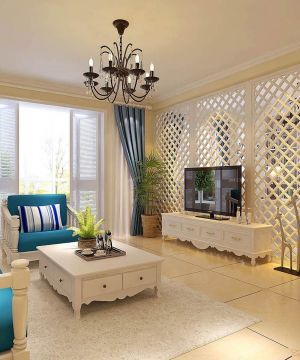 最新美式地中海混搭风格90多平米客厅装潢装修样板间