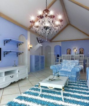 最新时尚地中海客厅蓝色墙面装修效果图
