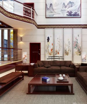 中式110房子客厅沙发背景墙装饰装修设计效果图