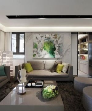 现代中式风格客厅沙发背景墙效果图欣赏