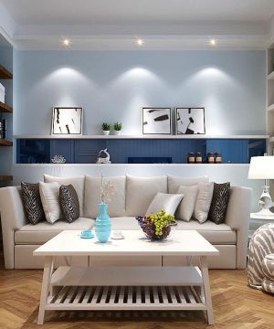 欧式混搭风格一室一厅客厅蓝色墙面装修样板间大全