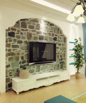 地中海风格客厅电视背景墙砖设计图片