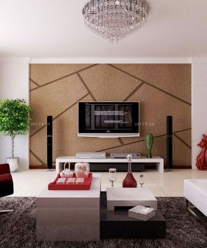 现代客厅硅藻泥背景墙效果图2023