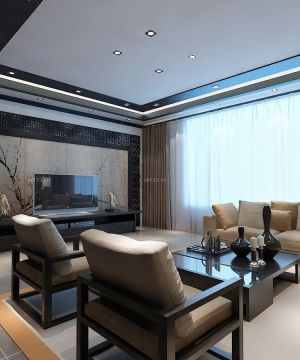 新中式客厅中式电视背景墙装修效果图欣赏