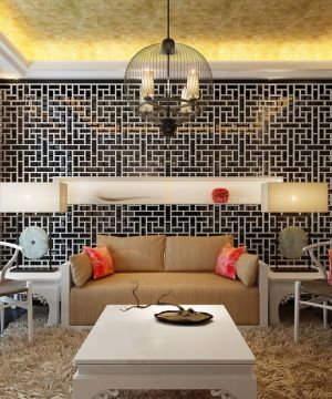 温馨新中式客厅沙发背景墙装修效果图