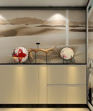 中式玄关鞋柜背景墙设计装修图片